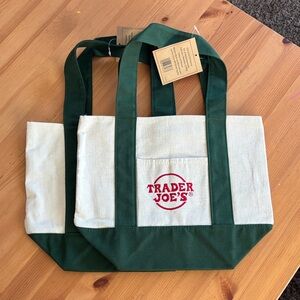 Trader Joe's Green and Cream Tote Bag